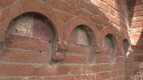 Romanesque art, brick decorations, small arches Video stock 109647388