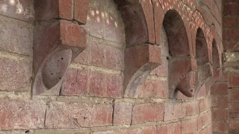 Romanesque art, brick decorations, small arches Video stock 109649635
