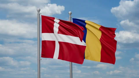Romania and Denmark two flags Stock Footage 268847311