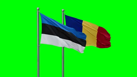 Romania and Estonia two flags Stock Footage 293207088