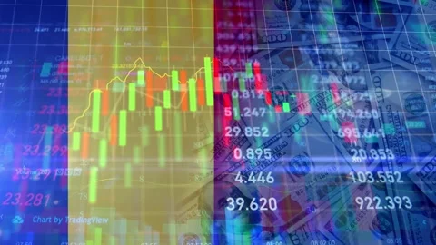 Romania and US Customs Tariff on stock market Stock Footage 322698139