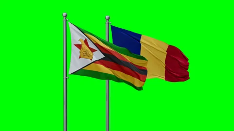 Romania and Zimbabwe two flags Stock Footage 293215911