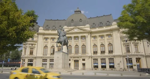 Romania Bucharest Equestrian-Statue-Carol-I-Fundatia-Universitara-dolly 422 Stock Footage 128553612