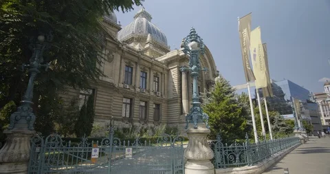 Romania Bucharest Palatul-CEC-facade-motion1 422 25FPS Stock Footage 128556071