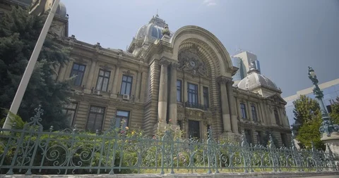 Romania Bucharest Palatul-CEC-facade 422 25FPS Stock Footage 128556464