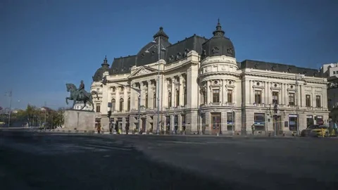 Romania Bucharest traffic at square time lapse Stock Footage 69204389