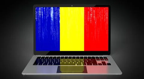 Romania - country flag and binary code on laptop screen Stock Illustration