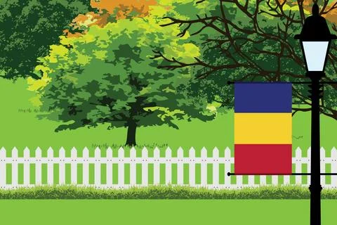 Romania Day Trees Lamp Vector Illustration Stock Illustration