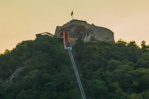 ROMANIA, DEVA  AUGUST 2019: Deva Fortress was built in the mid-thirteenth cen Stock Photos