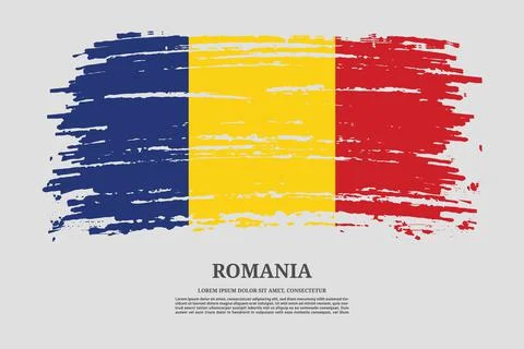 Romania flag with brush stroke effect and information text poster, vector Illustrazione stock