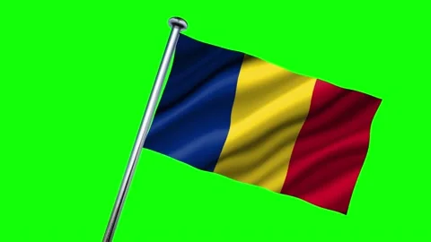 Romania flag on a flagpole waving in the wind Stock Footage 140594743