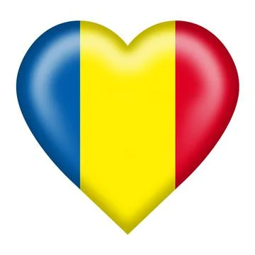 Romania flag heart button isolated on white with clipping path 3d illustration Stock Illustration