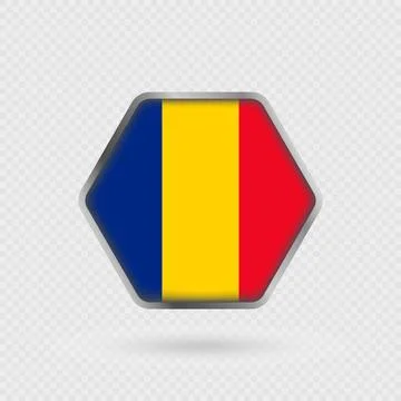 Romania flag in a hexagon frame. Stock Illustration