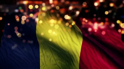 Romania Flag Light Night Bokeh Abstract Loop Animation 4K Stock Footage 47662689