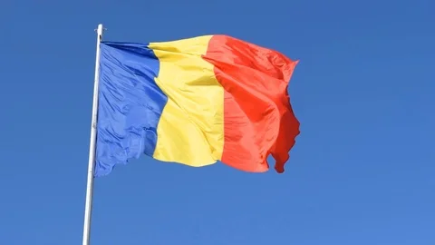 Romania Flag on post moving in the wind. Romanian flag waving in the wind Stock Footage 103257995