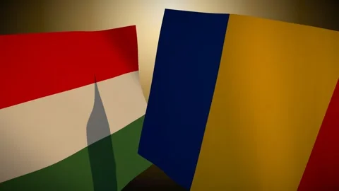 Romania Flag Rippling In Front Of Hungary With Its Shadow Sweeping The Cloth Vídeos de archivo 344705798