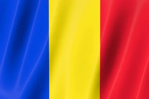 Romania flag of silk-3D panoramic  illustration Stock Illustration