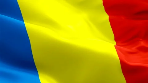 Romania flag video waving in wind. Realistic Romanian Flag background. Romania Stock Footage 101602770
