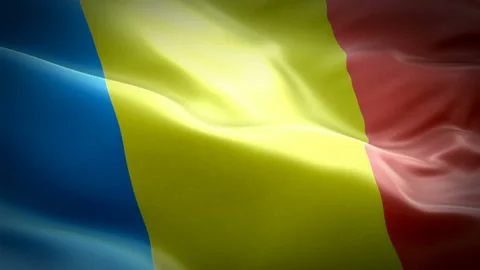 Romania flag video waving in wind. Realistic Romanian Flag background Stock Footage 101602798
