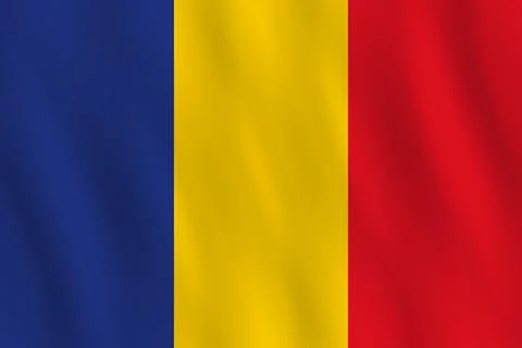 Romania flag with waving effect, official proportion. 库存插图