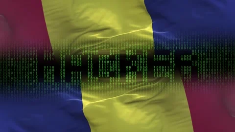 Romania flag - Waving flag on matrix binary code background Stock Footage 321420504