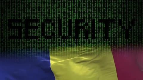 Romania flag - Waving flag on matrix binary code background Stock Footage 321422503