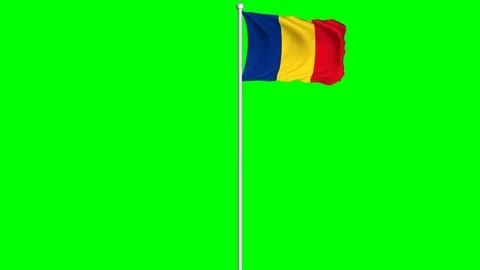 Romania Flag Waving Fluttering on Wind Loopable Green Blue Screen Matte Stock Footage 77573317