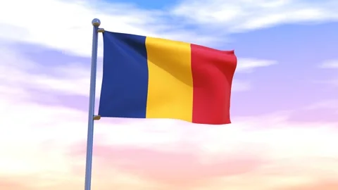 Romania Flag waving in the high wind Stock Footage 154873619