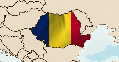 The romania flag waving inside the country on a world map Video stock 339033355