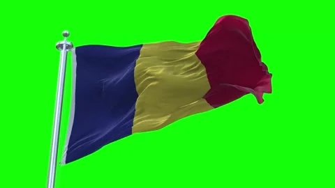 Romania Flag Waving in Loopable and Textured green screen background Video stock 296876168