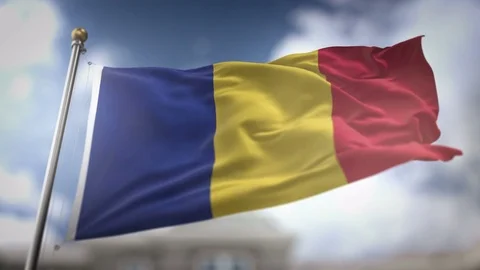 Romania Flag Waving Slow Motion 3D Rendering Blue Sky Background - Seamless.. Stock Footage 75481004