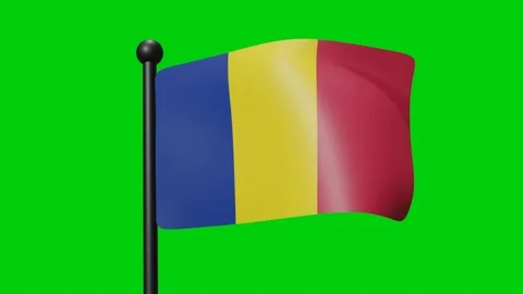 Romania Flag Waving in Slow Motion on the green background. 3D Render Flag... Stock Footage 230911658