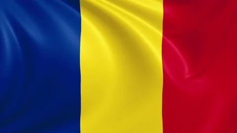 Romania flag waving in the wind with high quality texture in 4K Stock Footage 130422242