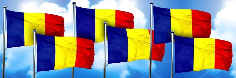 Romania flags, 3D rendering, on a cloud background Stock Illustration