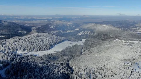 Romania freezing cold Carpathian mountains peaks with lots of snow aerial view Stock Footage 101794871
