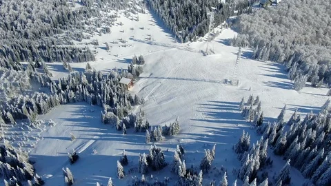 Romania freezing cold Carpathian mountains peaks with lots of snow aerial view Stock Footage 101794886