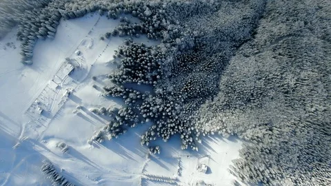 Romania freezing cold Carpathian mountains peaks with lots of snow aerial view Stock Footage 101794916