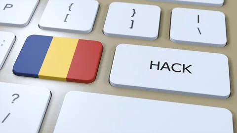 Romania Hack of Country or Hacker Attack 3D Illustration. Country National Flag Illustrazione stock