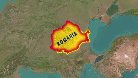 Romania highlighted on animated global map footage with flag flying Stock Footage 345590034
