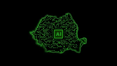 Romania Map AI Chipset Technology Opener Video stock 337082150