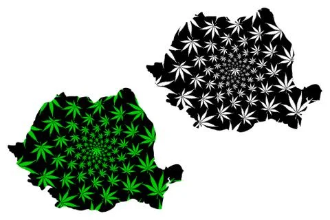 Romania - map is designed cannabis leaf Stock Illustration