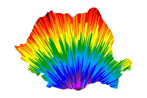 Romania - map is designed rainbow abstract colorful pattern Illustrazione stock