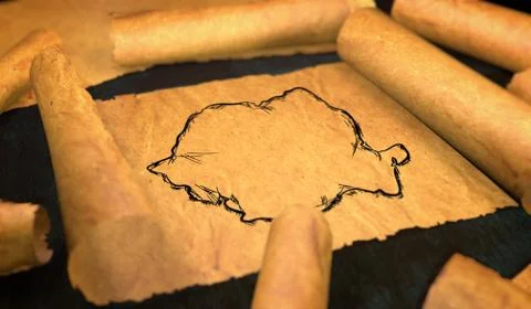 Romania Map Drawing Unfolding Old Paper Scroll 3D 스톡 일러스트