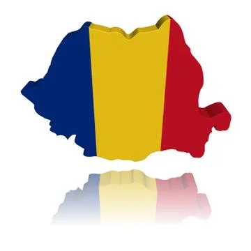Romania map flag 3d render with reflection illustration Stock Illustration