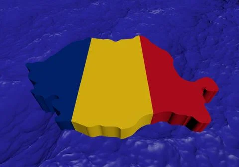 Romania map flag in abstract ocean illustration Ilustração Stock