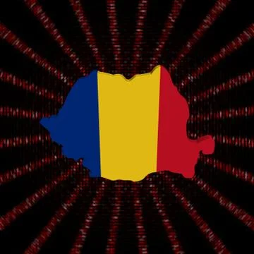 Romania map flag on red hex code burst illustration 库存插图