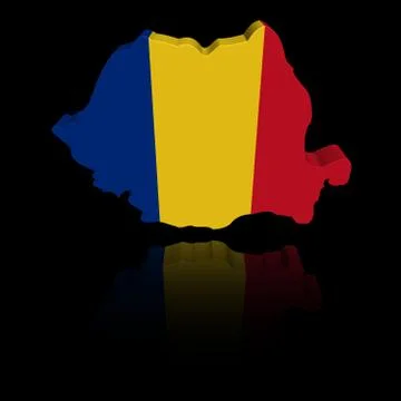 Romania map flag with reflection illustration Stock Illustration