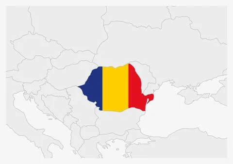 Romania map highlighted in Romania flag colors Stock Illustration