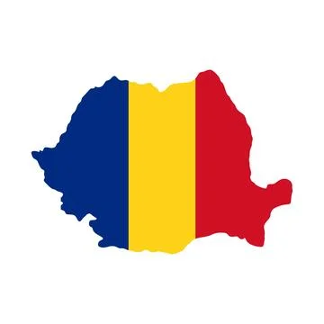 Romania map icon. Colored silhouette of Romania filled with national flag v.. Stock Illustration