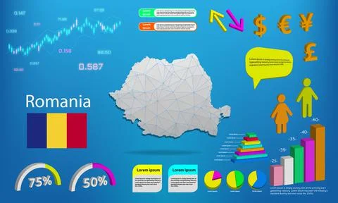 Romania map info graphics - charts, symbols, elements and icons collection. D Stock Illustration